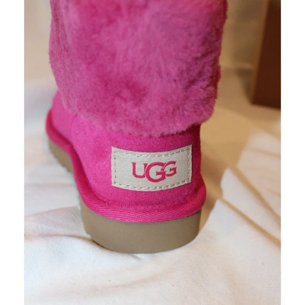 UGG MINI JONI SHEARLING‎ CUFF SUEDE BOOTS DNY FUSCHIA PINK NEW 7 TODDLER $115